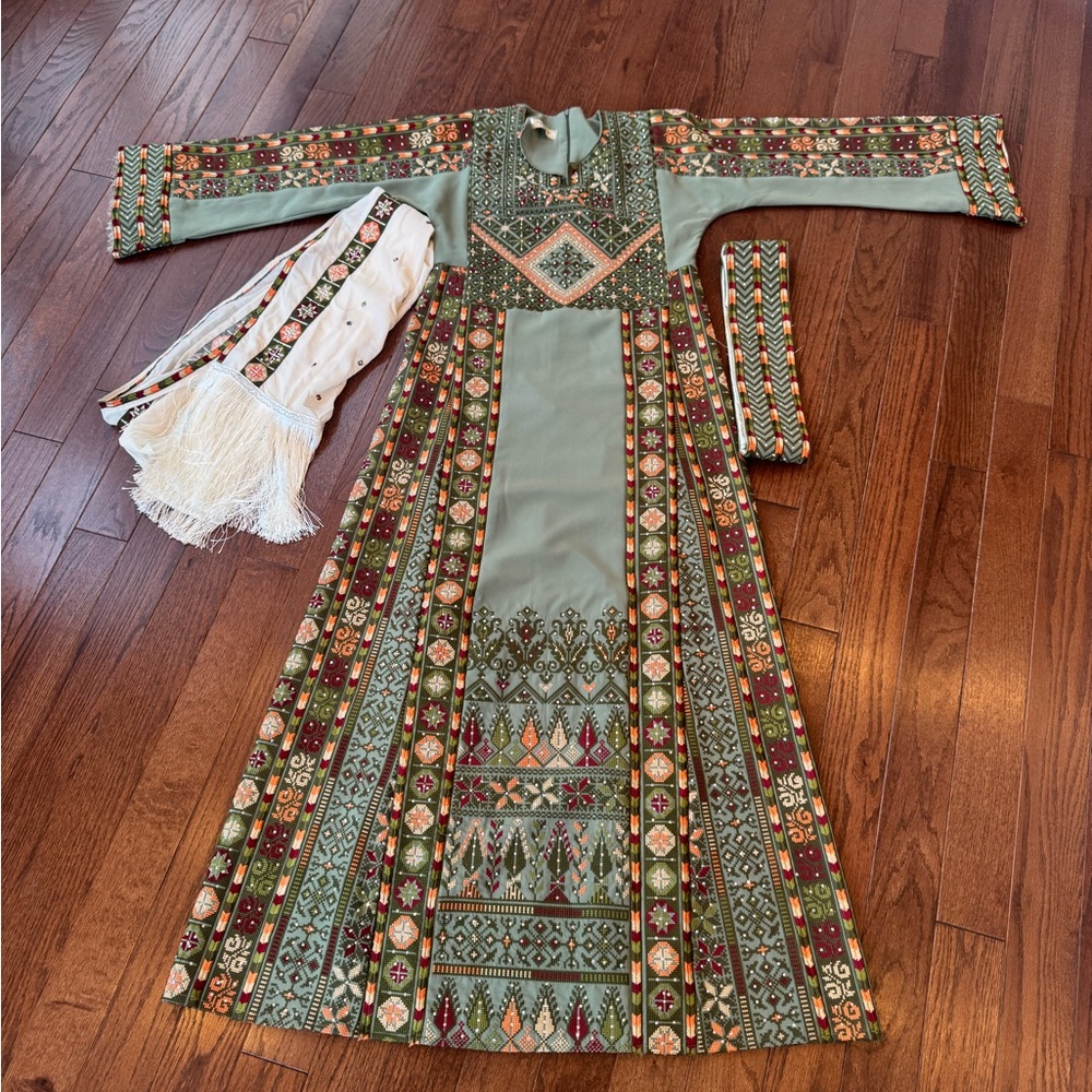Sage Green Mandarin Collar Tiered Gown